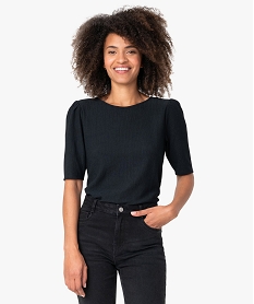 GEMO Tee-shirt femme à manches courtes en matière crêpe Noir