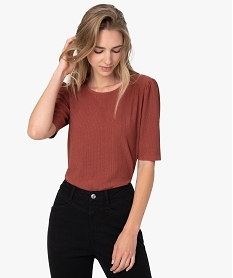 GEMO Tee-shirt femme à manches courtes en matière crêpe Rose