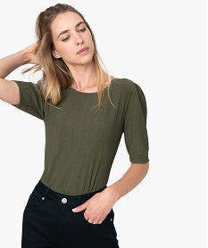 GEMO Tee-shirt femme à manches courtes en matière crêpe Vert