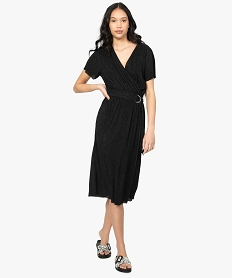 GEMO Robe femme portefeuille à manches courtes Noir