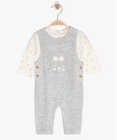 GEMO Ensemble bébé deux pièces : salopette + tee-shirt à manches longues Gris