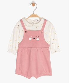 GEMO Ensemble bébé fille deux pièces : barboteuse + tee-shirt Rose