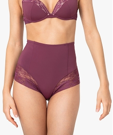 GEMO Culotte femme taille haute gainante en dentelle et microfibre Violet