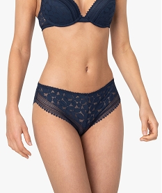 GEMO Culotte femme en dentelle ajourée Bleu