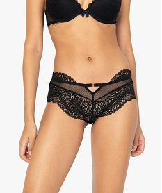 GEMO Shorty femme en dentelle avec petite boucle à la taille Noir