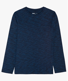tee-shirt garcon manches longues et poche poitrine en coton bio chine bleuB155801_1