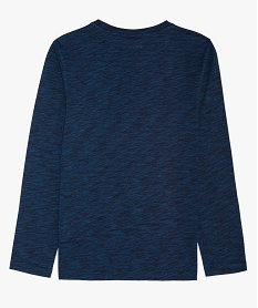 tee-shirt garcon manches longues et poche poitrine en coton bio chine bleuB155801_2