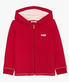 GEMO Sweat fille zippé à capuche coupe droite et détails brillant coloris uni Rouge