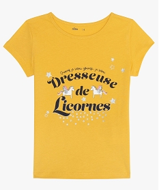tee-shirt fille a manches courtes et imprime licornes a paillettes jaune tee-shirtsB175401_1