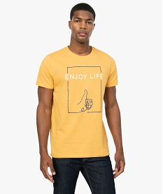 GEMO Tee-shirt homme à manches courtes avec motif positif Jaune