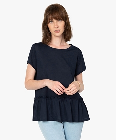 GEMO Tee-shirt femme en crêpe avec basque Bleu