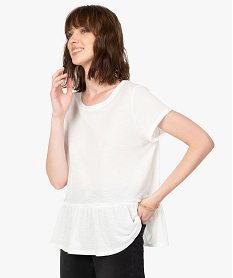 GEMO Tee-shirt femme en crêpe avec basque Blanc