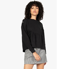 GEMO Sweat femme avec basque et boutons strass sur les épaules Noir