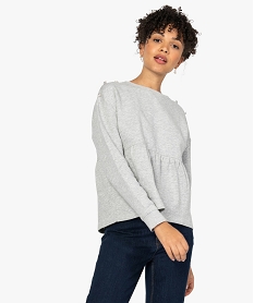 GEMO Sweat femme avec basque et boutons strass sur les épaules Gris