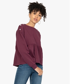 GEMO Sweat femme avec basque et boutons strass sur les épaules Violet