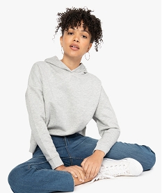 GEMO Sweat femme à capuche coupe large et courte Gris