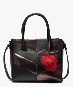 GEMO Sac femme bi-matières avec pompon amovible Noir