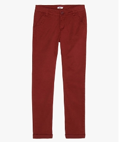 GEMO Pantalon garçon coupe chino avec revers cousus Rouge