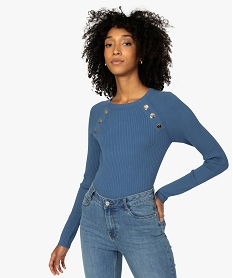 GEMO Pull femme côtelé et ajusté Bleu