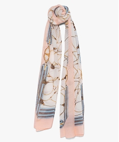 GEMO Foulard femme imprimé en matière plissée Blanc