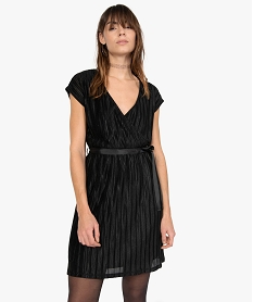 GEMO Robe femme en maille gaufrée avec col cache-cœur Noir