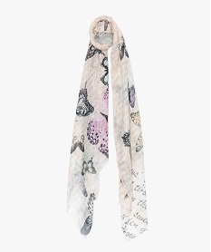 GEMO Foulard femme à motif papillon et petites franges Multicolore