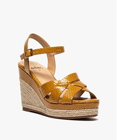 sandales femme vernies a talon compense imitation serpent jaune standard sandales a talonB420601_2