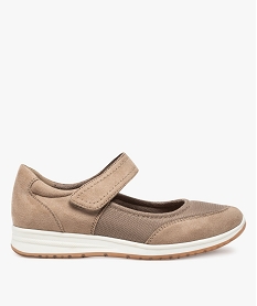 GEMO Ballerines femme sportswear à bride scratch Brun