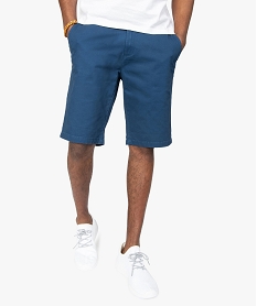 GEMO Bermuda homme en toile extensible 5 poches coupe chino Bleu