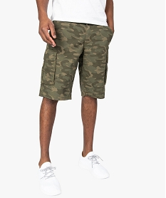 GEMO Bermuda homme en toile fine à motif camouflage Vert