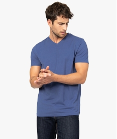 GEMO Tee-shirt homme à manches courtes et col V Bleu