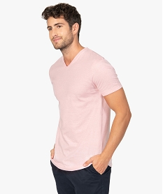 GEMO Tee-shirt homme à manches courtes et col V coupe slim Rose