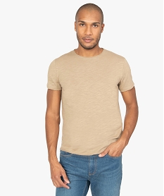 GEMO Tee-shirt homme à manches courtes avec finitions roulottées Brun