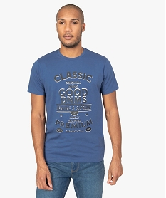 GEMO Tee-shirt homme à manches courtes avec inscription Bleu