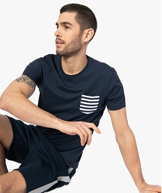 GEMO Tee-shirt homme avec poche poitrine rayée Bleu