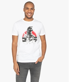 GEMO Tee-shirt homme à manches courtes imprimé Godzilla Blanc