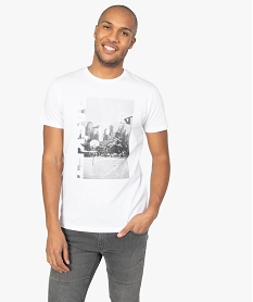 GEMO Tee-shirt homme à manches courtes motif basket Blanc