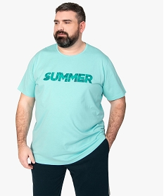 GEMO Tee-shirt homme grande taille à manches courtes avec inscription fantaisie Bleu