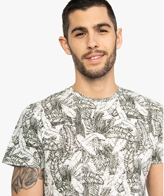 GEMO Tee-shirt homme à manches courtes imprimé tropical Blanc