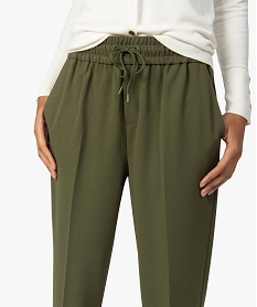 pantalon femme en toile avec large ceinture elastiquee vert pantalonsB516101_2