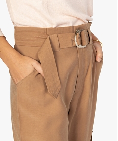 pantalon femme en toile coupe ample taille haute brunB516501_2