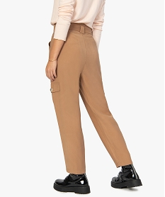 pantalon femme en toile coupe ample taille haute brunB516501_3