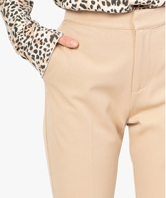 pantalon femme en toile avec ceinture elastiquee beigeB517001_2