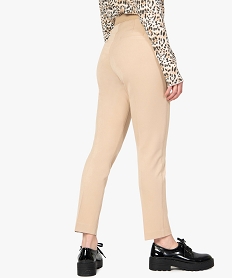 pantalon femme en toile avec ceinture elastiquee beigeB517001_3