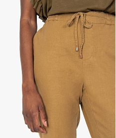 pantalon femme en lin avec ceinture elastiquee vertB519401_2
