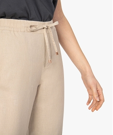 pantalon femme en linviscose a taille elastiquee beige pantalonsB519501_2