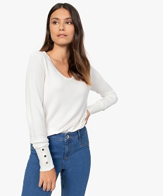 GEMO Pull femme en maille fine avec large col V Beige