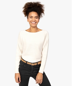 GEMO Pull femme en maille côtelée à manches chauve-souris Beige