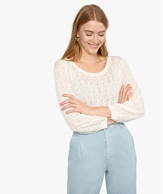 GEMO Pull femme en maille fine ajourée Beige