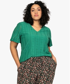 tee-shirt femme grande taille en maille fantaisie ajouree vert tee shirts tops et debardeursB548301_1